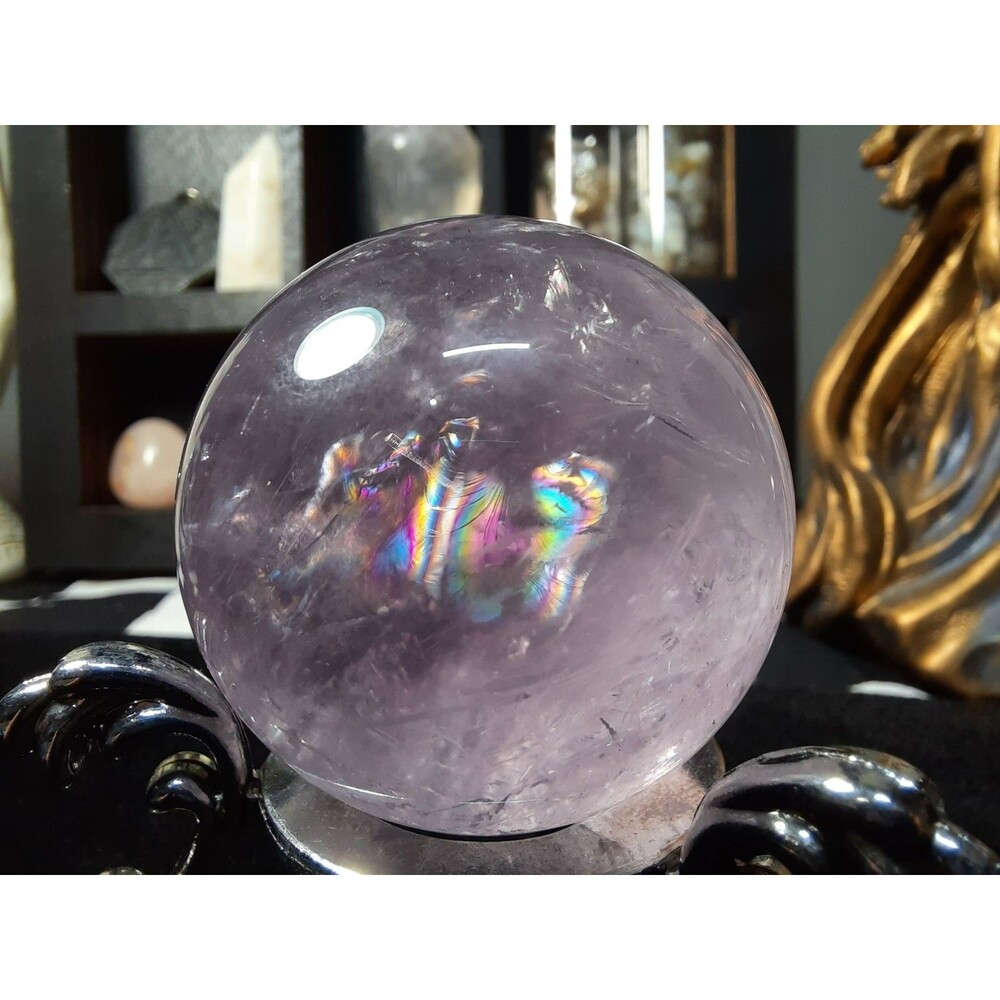 Gemmy Amethyst Crystal Ball Sphere with Rainbow Inclusions